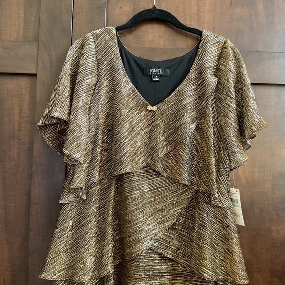 Ignite Evenings, metallic silver and gold lovely formal dress size 8 - Picture 5 of 5